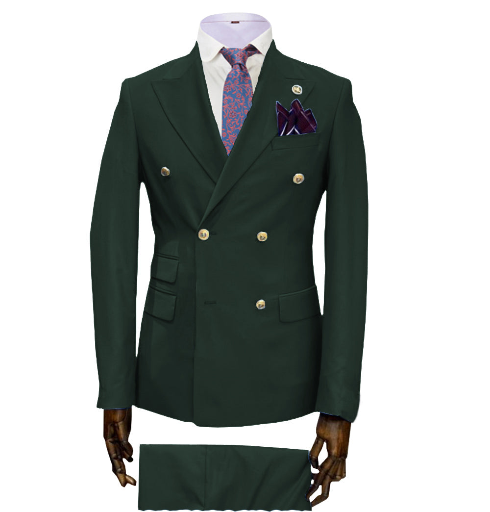 Emerald Green Double Breasted Plaid Tweed Blazer, Chic Slim Coat