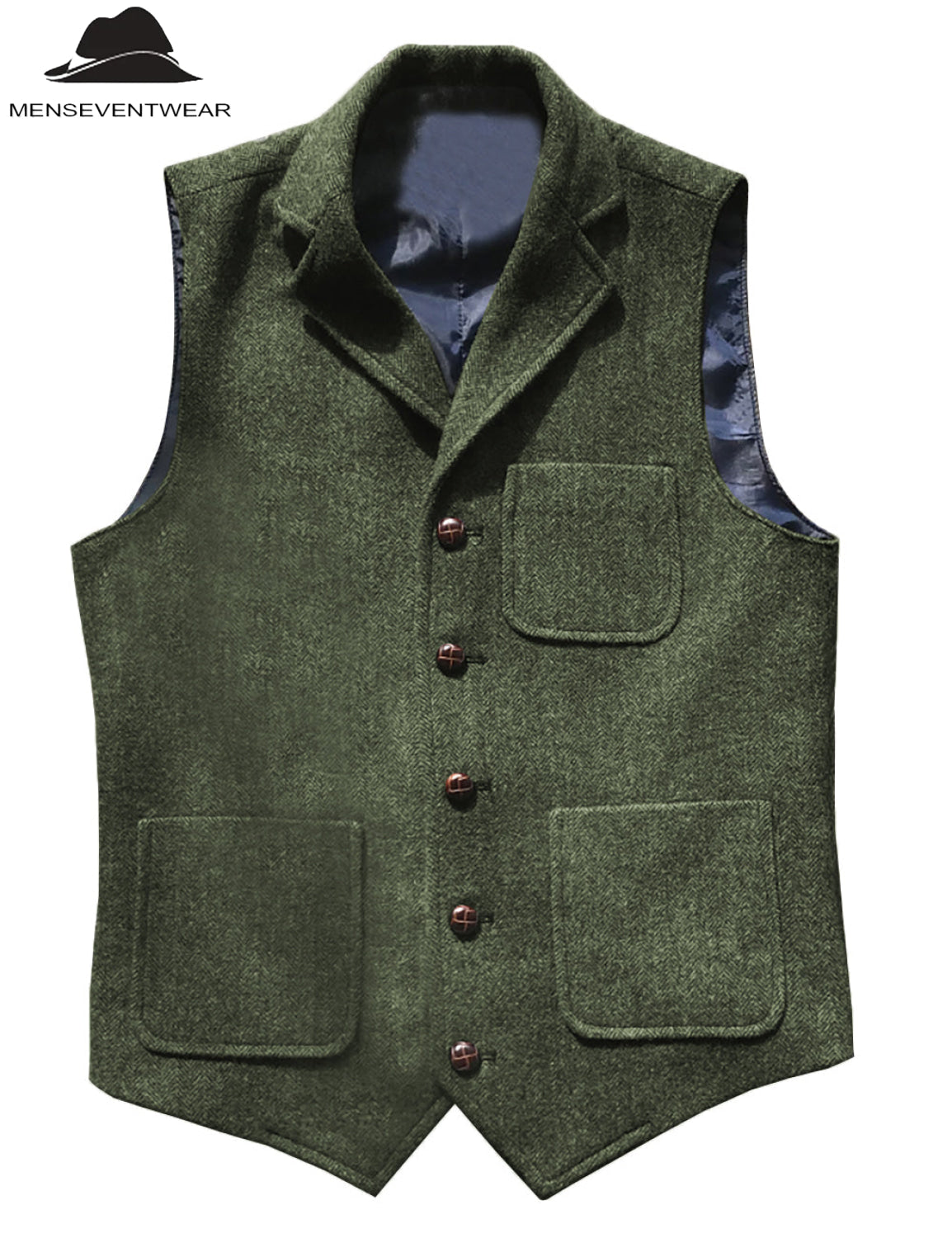 Casual Men's Classic Tweed Herringbone Notch Lapel Waistcoat