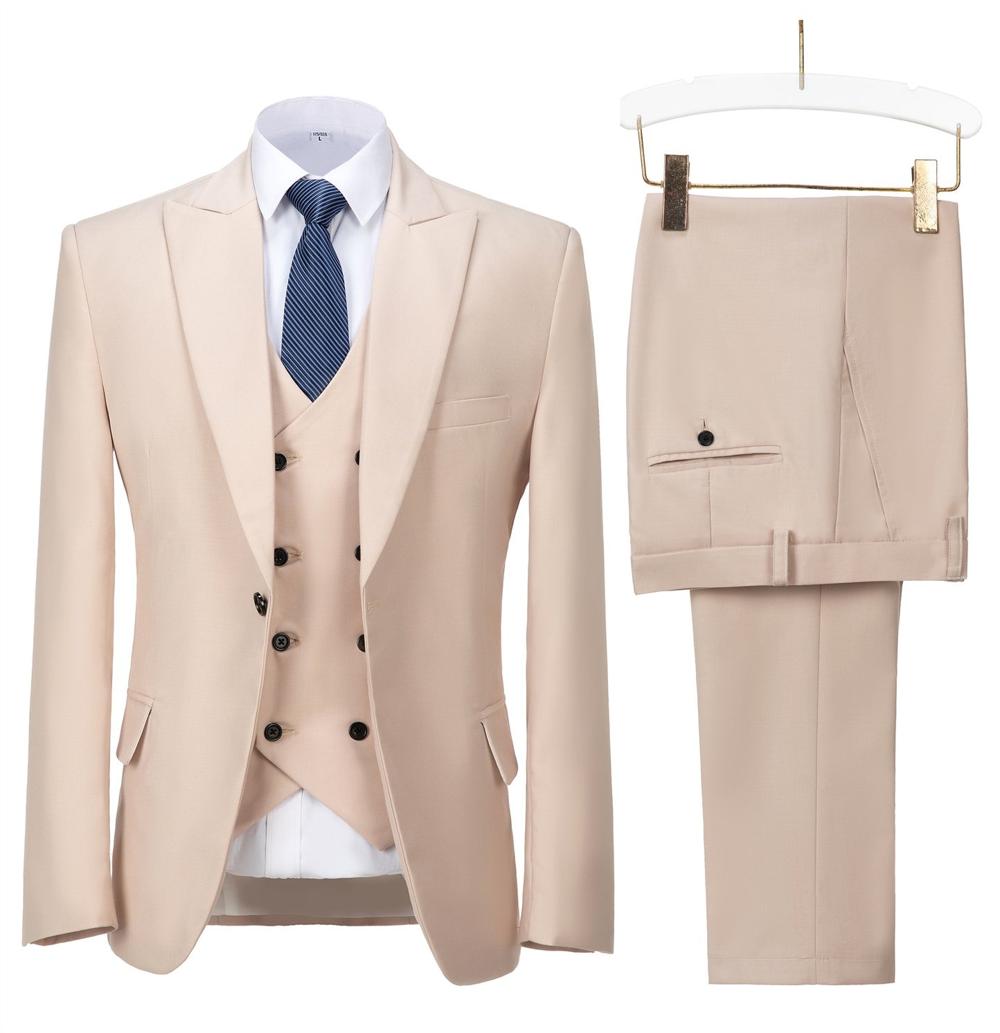 3 Piece Mens Suit Slim Fit Solid Peak Lapel Suit Blazer Vest Pants Menseventwear mens event wear