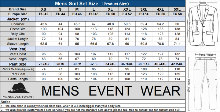 3 Pieces Mens Suit Slim Fit Solid Peak Lapel Tuxedos Groomsmen (Blazer+vest+Pants) mens event wear