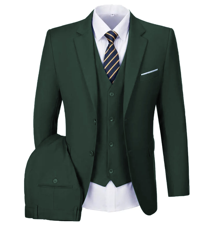 Casual Men's 3 Pieces Mens Suit Notch Lapel Flat Tuxedos (Blazer+vest+Pants) mens event wear