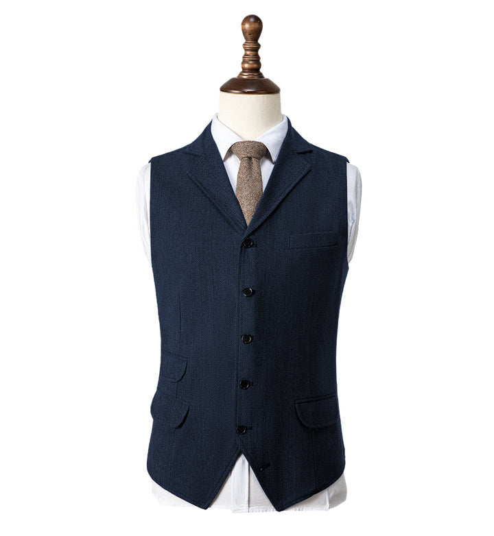 Casual Men's Classic Tweed Herringbone Notch Lapel Waistcoat mens event wear