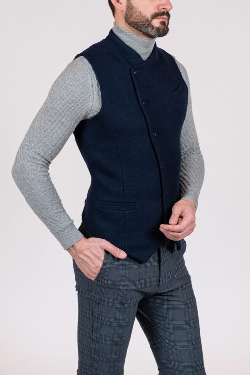 Casual Men's Slim Fit Tweed Stand Collar Waistcoat mens event wear