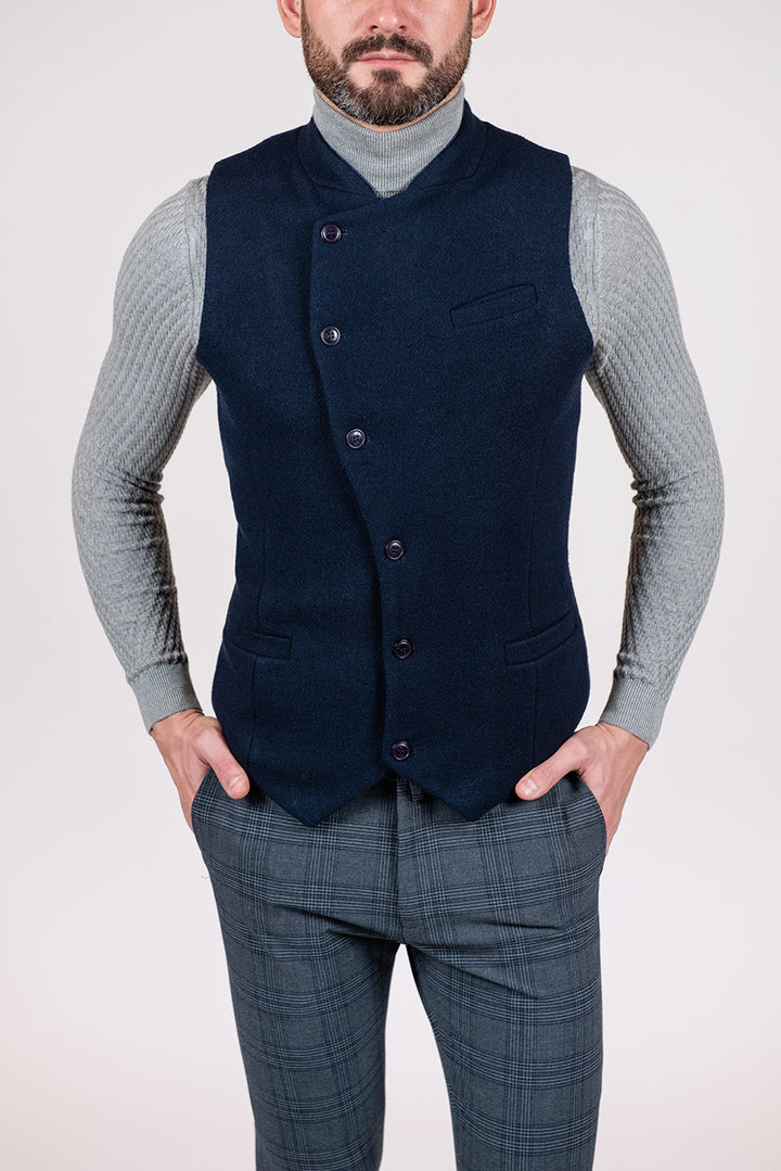 Casual Men's Slim Fit Tweed Stand Collar Waistcoat mens event wear