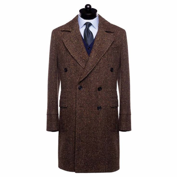 Casual Trench Coat Men Double Breasted Notch Collar Tweed Herringbone Coat Winter Wedding mens event wear