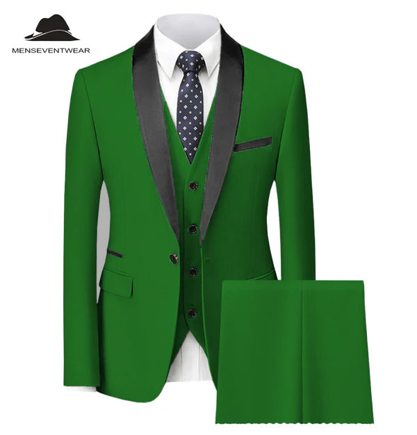 Fashion 3 Pieces Mens Suit Flat Shawl Lapel Tuxedos (Blazer+vest+Pants) mens event wear