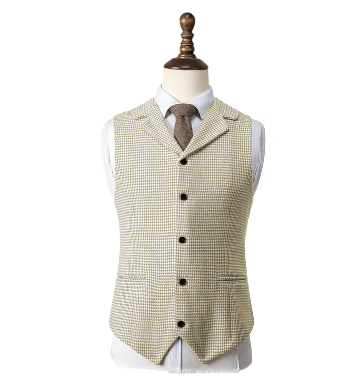 Fashion Men's Slim Fit Tweed Houndstooth Notch Lapel Waistcoat mens event wear