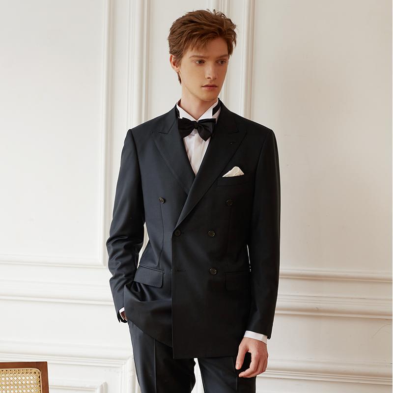 Formal 2 Pieces Mens Suit Flat Peak Lapel Tuxedos For Wedding (Blazer+Pants) mens event wear