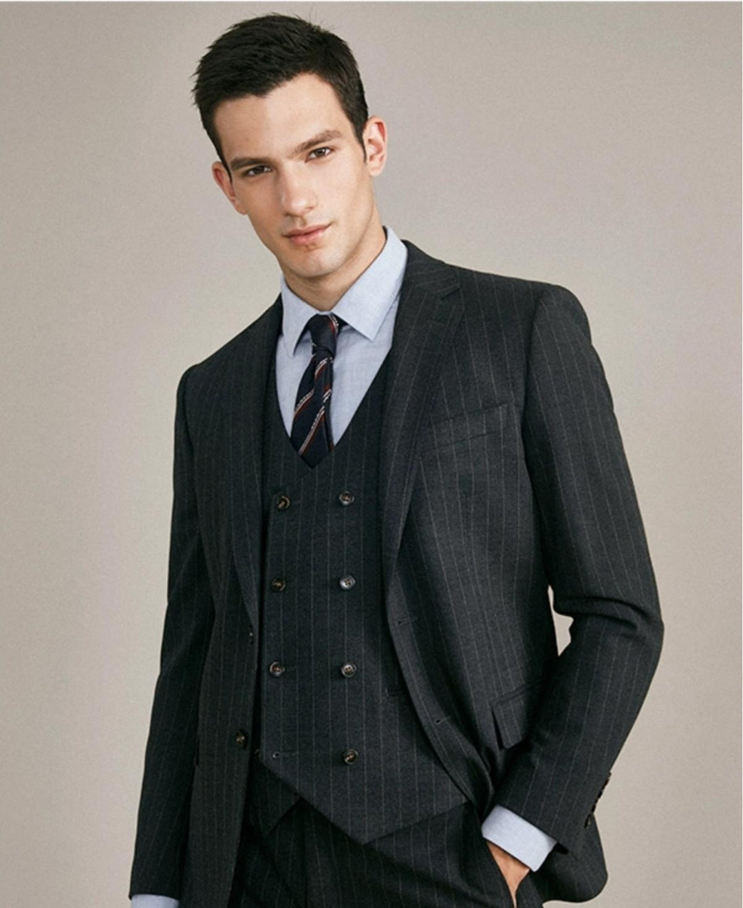 Formal Men's 2 Pieces Mens Suit Notch Lapel Striped Tuxedos (Blazer+Vest+Pants) mens event wear