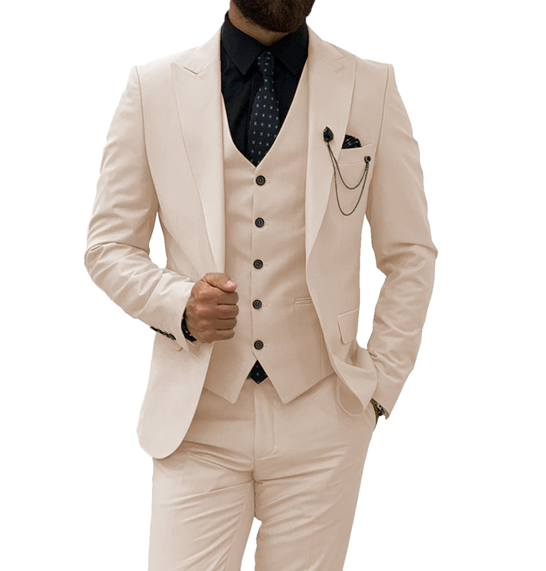  Men's 3-Piece Suit Regular Fit Peak Lapel Suit One Button Party  Business Wedding Jacket Vest & Pant Black : Clothing, Shoes & Jewelry