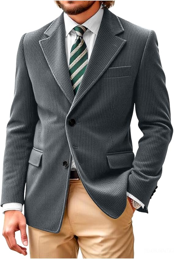 Men's Casual Corduroy Suit Retro Slim Fit Notch Lapel Sports Jacket mens event wear