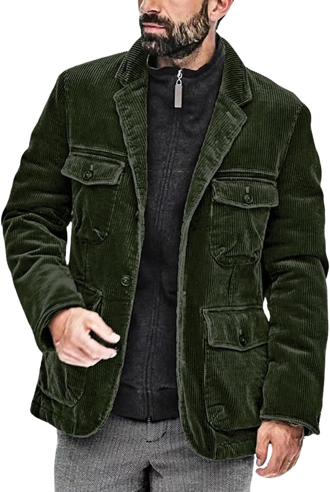 Men's Fashion Corduroy Notched Lapel Button Down Jacket Sport Coat mens event wear