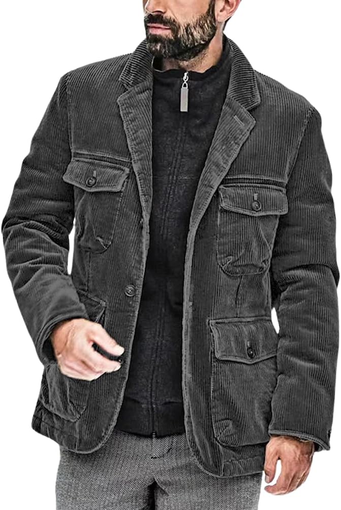 Men's Fashion Corduroy Notched Lapel Button Down Jacket Sport Coat mens event wear