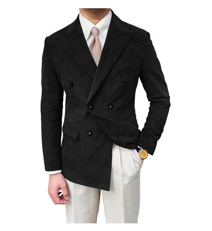 Men's Fashion Corduroy Peak Lapel Double Breasted Jacket Sport Coat mens event wear