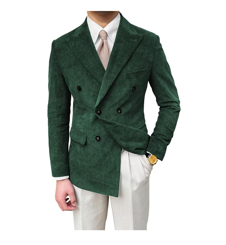 Men's Fashion Corduroy Peak Lapel Double Breasted Jacket Sport Coat mens event wear