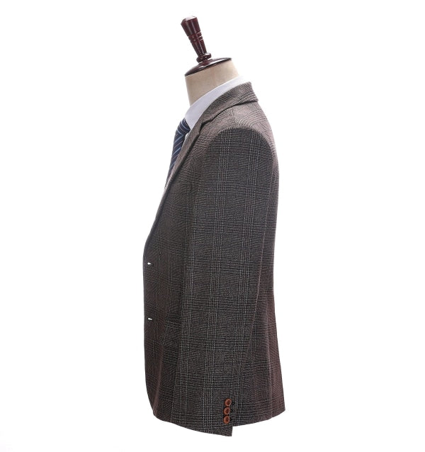 Men's Formal Coffee Plaid Notch Lapel Blazer mens event wear