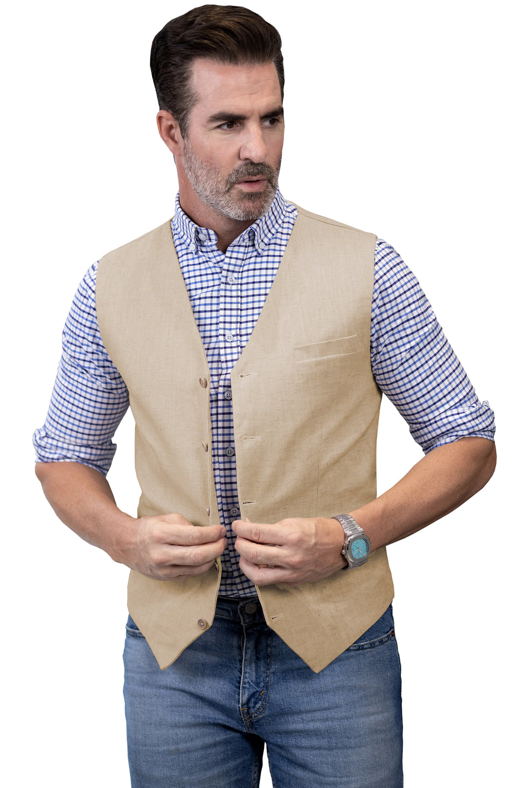 Mens Suit Flat Linen V Neck Waistcoat For Wedding mens event wear