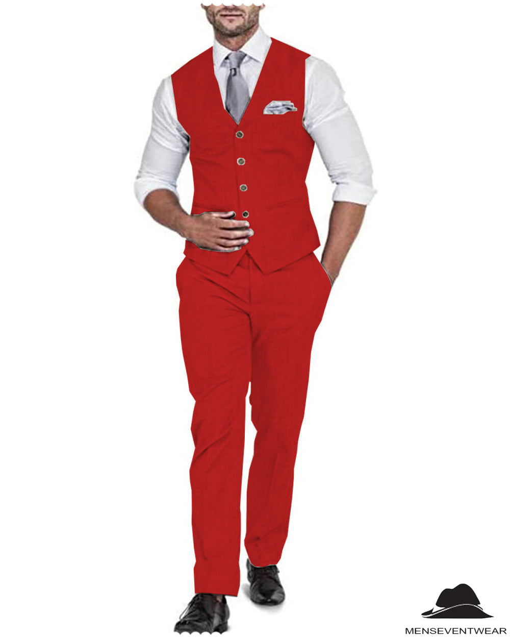 2 Pieces Mens Suit Flat Linen V Neck For Wedding (Vest + Pants) mens event wear