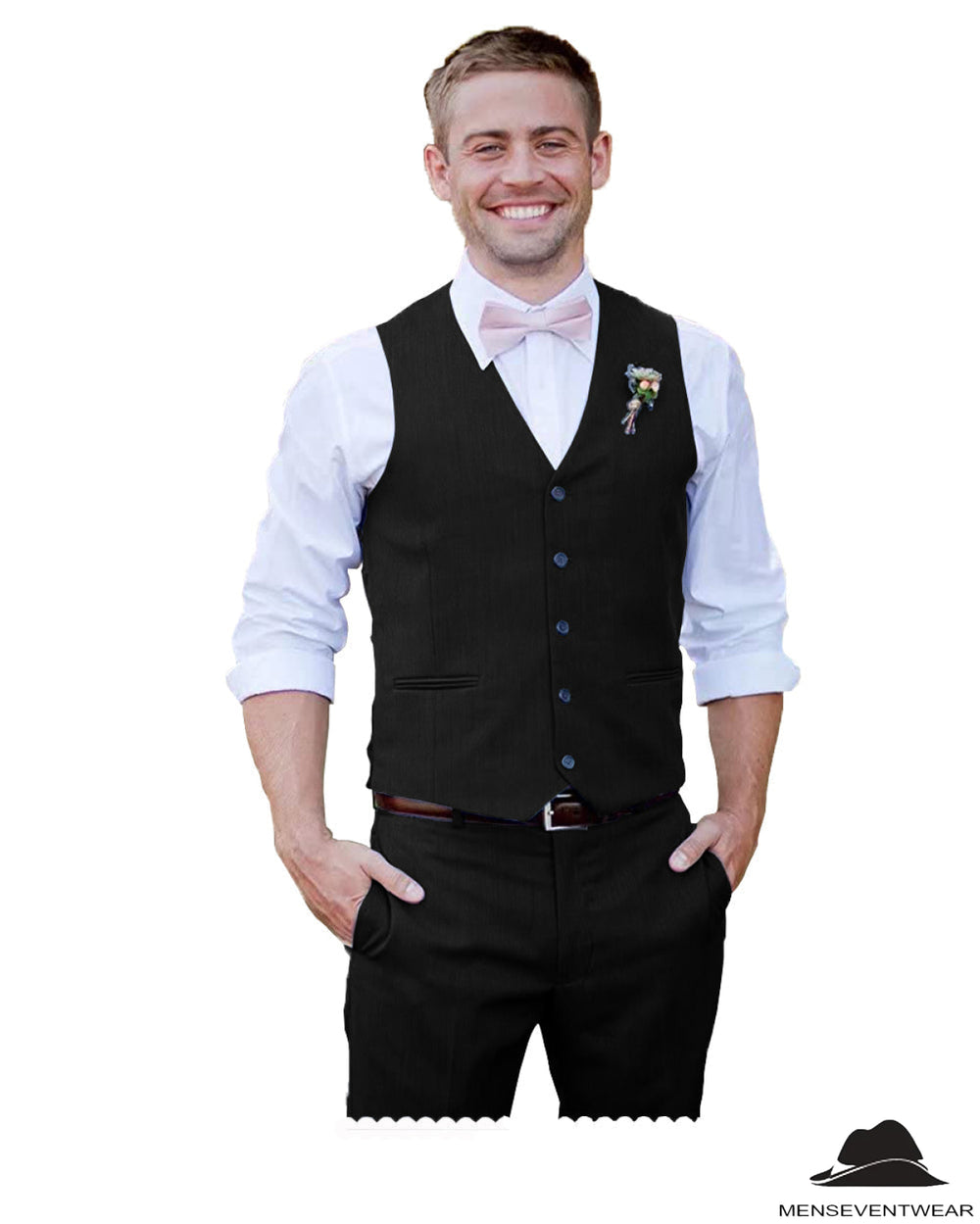 2 Pieces Mens Suit Flat V Neck Vest Suit For Wedding (Vest + Pants) mens event wear