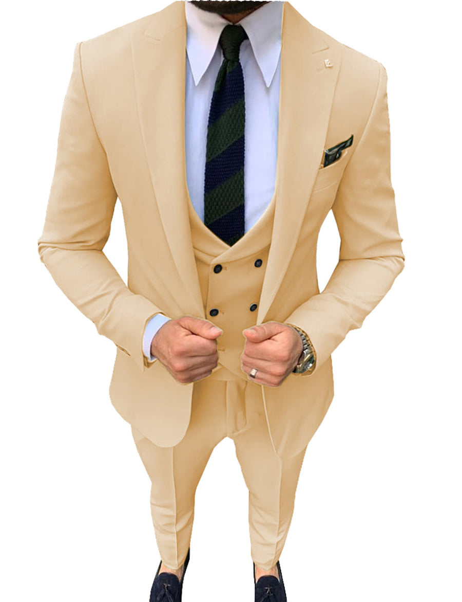 3 Pieces Mens Suit Slim Fit Solid Peak Lapel Tuxedos (Blazer+vest+Pants ...