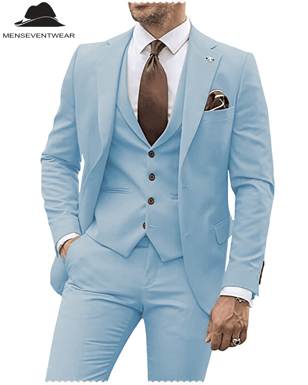 3 Pieces Mens Suit Solid Regular Fit Notch Lapel Tuxedo (Blazer + Vest + Pants) mens event wear