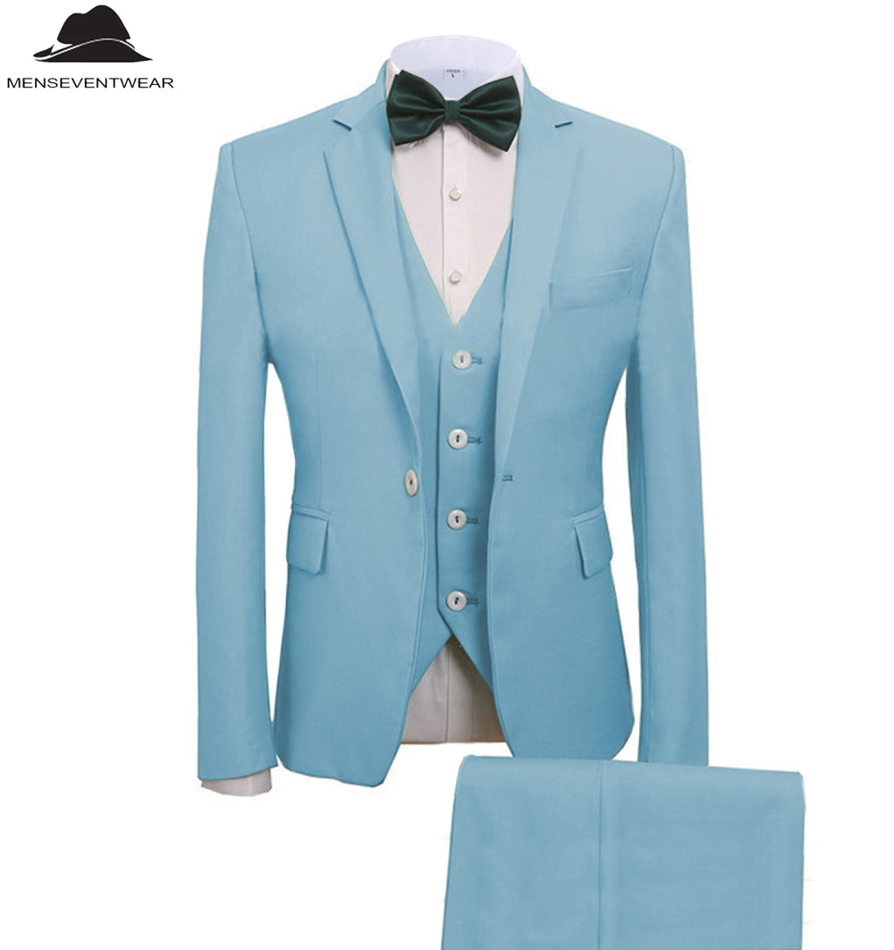 Casual Men's 3 Pieces Mens Suit Notch Lapel Flat Tuxedos (Blazer+vest+Pants) mens event wear