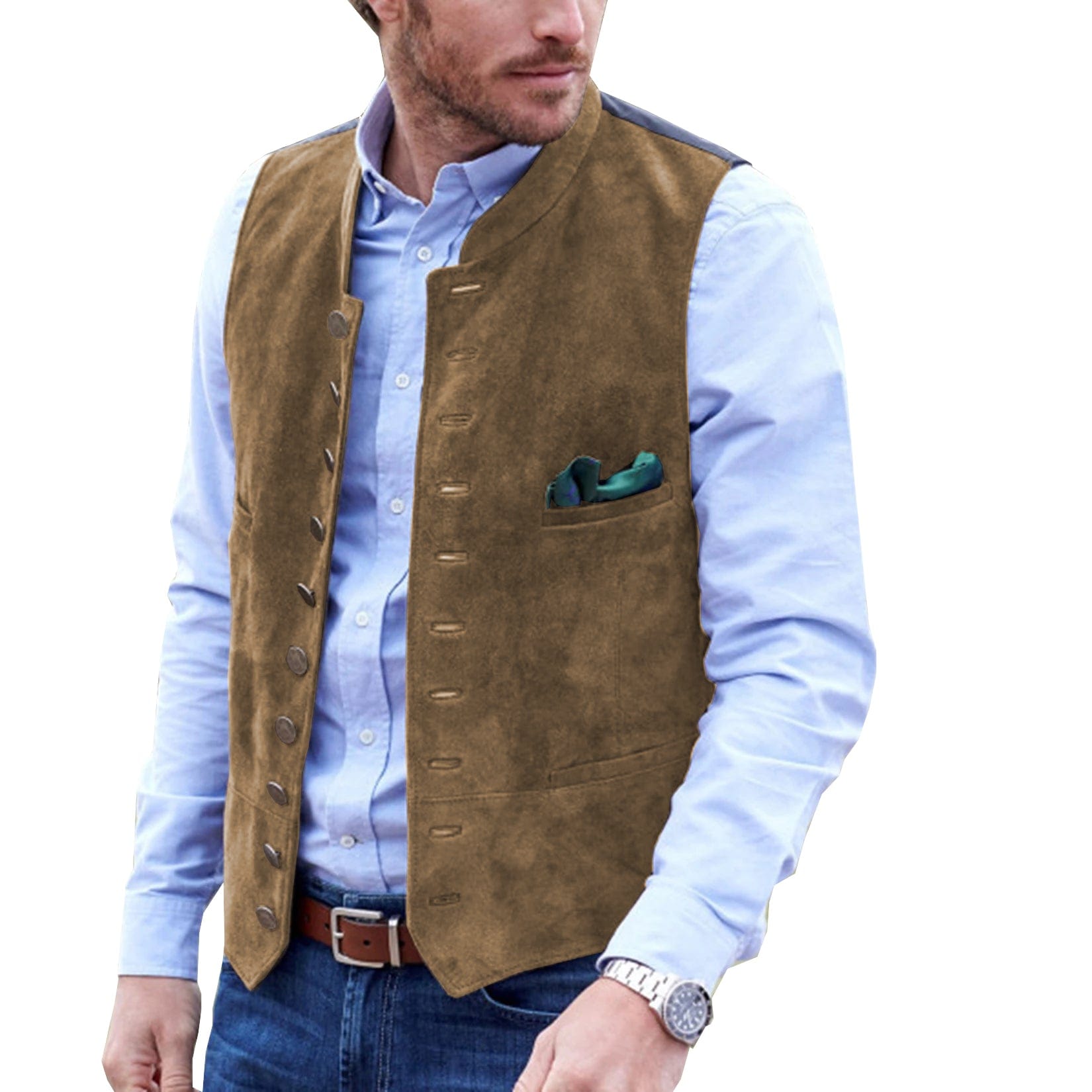 Men's Chic Denim Jacket Street Style Lapel Button Multi - Temu