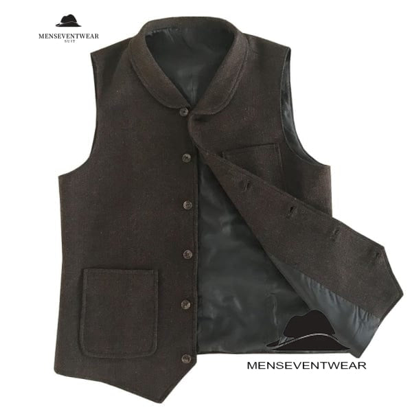 Casual Men's Classic Tweed Herringbone Crew Neck Waistcoat menseventwear