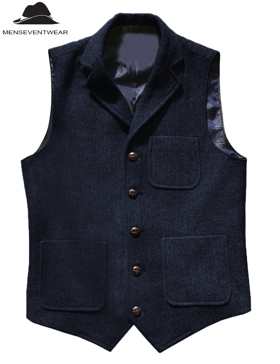 Casual Men's Classic Tweed Herringbone Notch Lapel Waistcoat ...