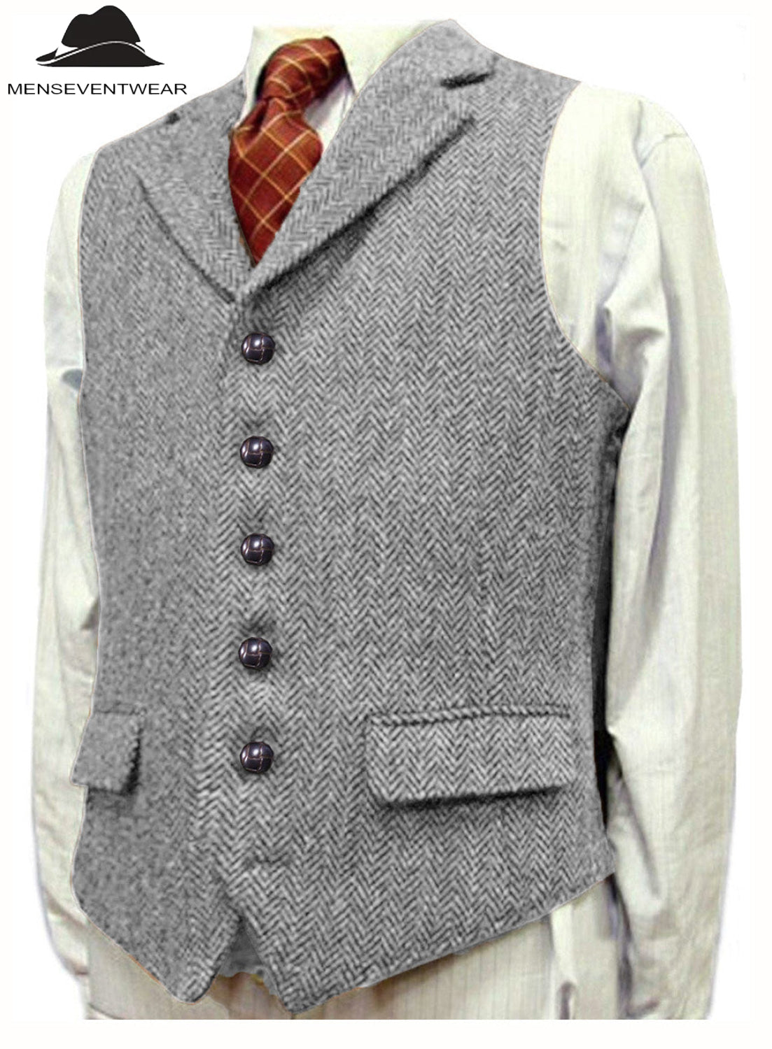 Casual Men's Classic Tweed Herringbone Notch Lapel Waistcoat ...