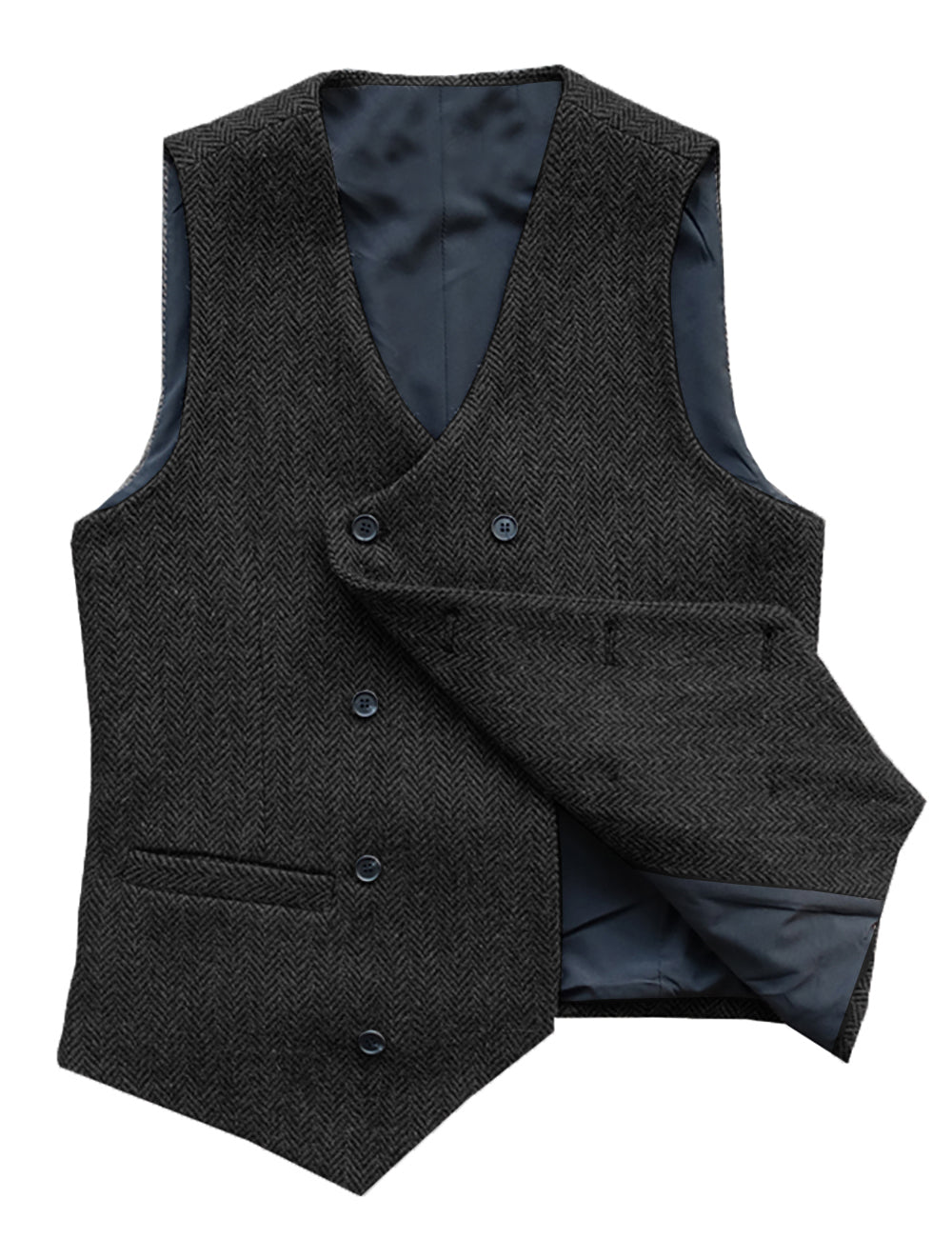 Casual Men's Double Breasted Tweed Herringbone V Neck Waistcoat Adam Reed