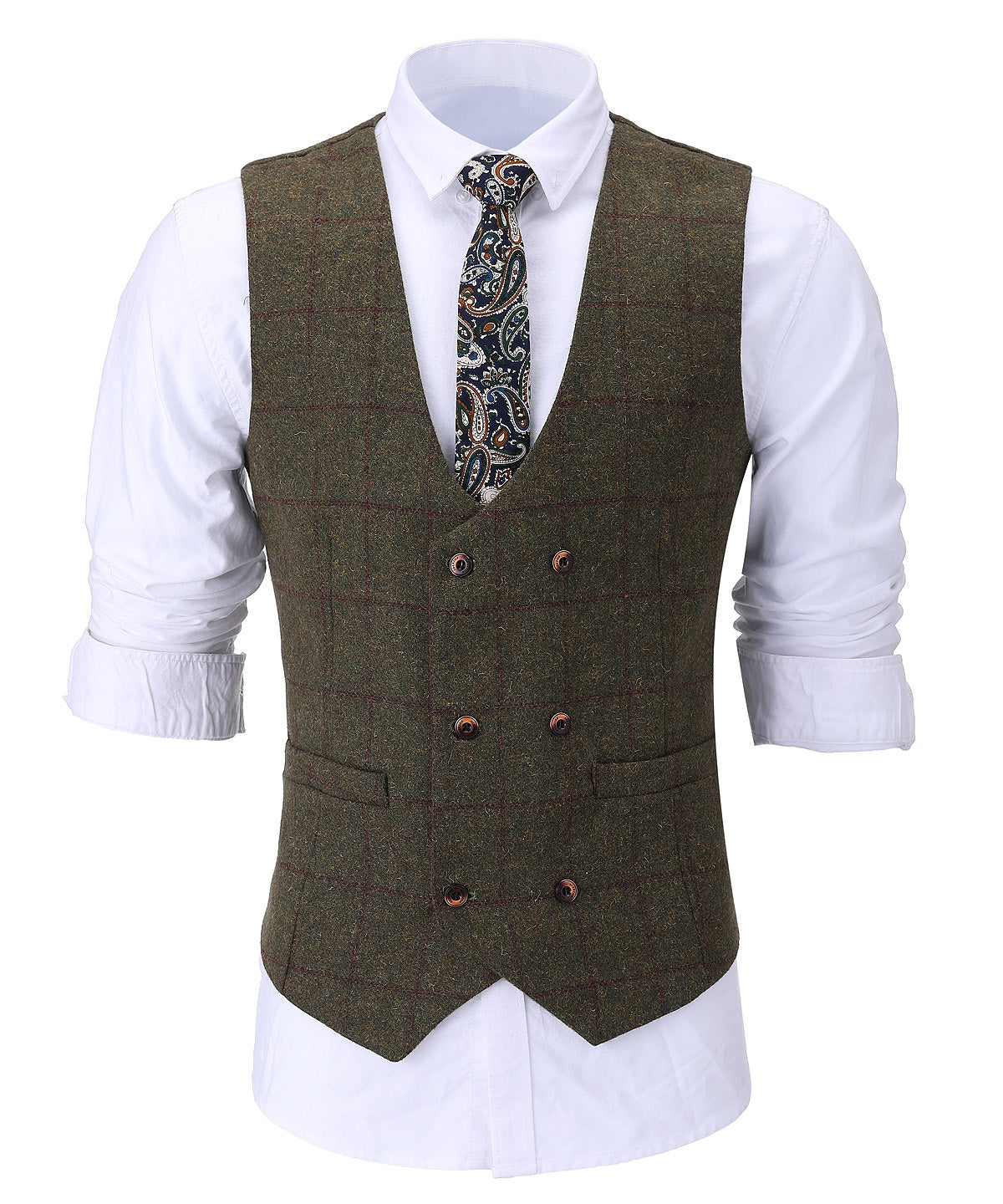 Casual Men's Suit Vest Regular Fit Plaid Tweed Waistcoat – mens