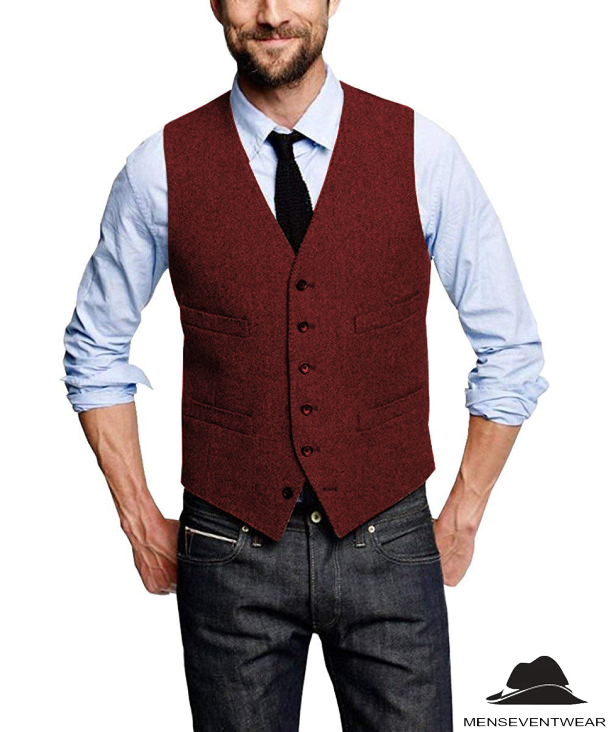 Men's Casual Classic Suit Vest V Neck Herringbone Tweed Slim Fit buy Business Waistcoat For Wedding Vintage Inspired