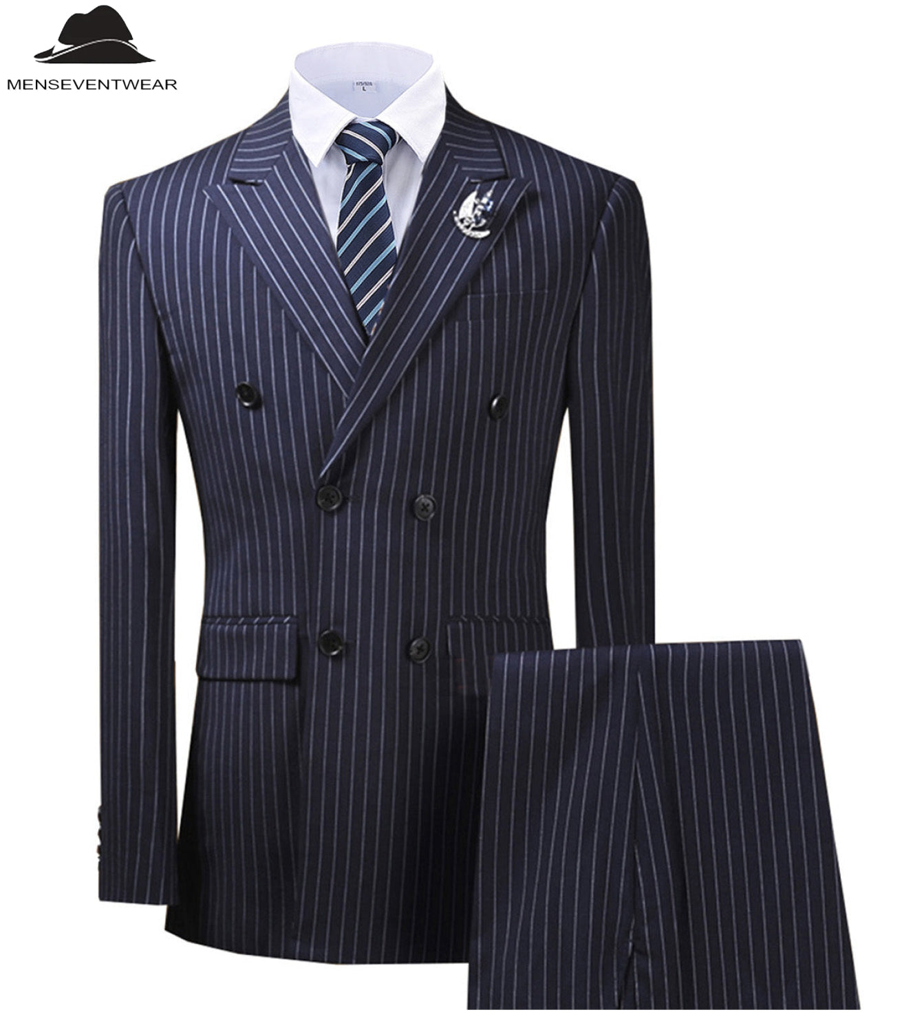 Formal Men's 2 Pieces Mens Suit Peak Lapel Striped Tuxedos (Blazer+Pan ...