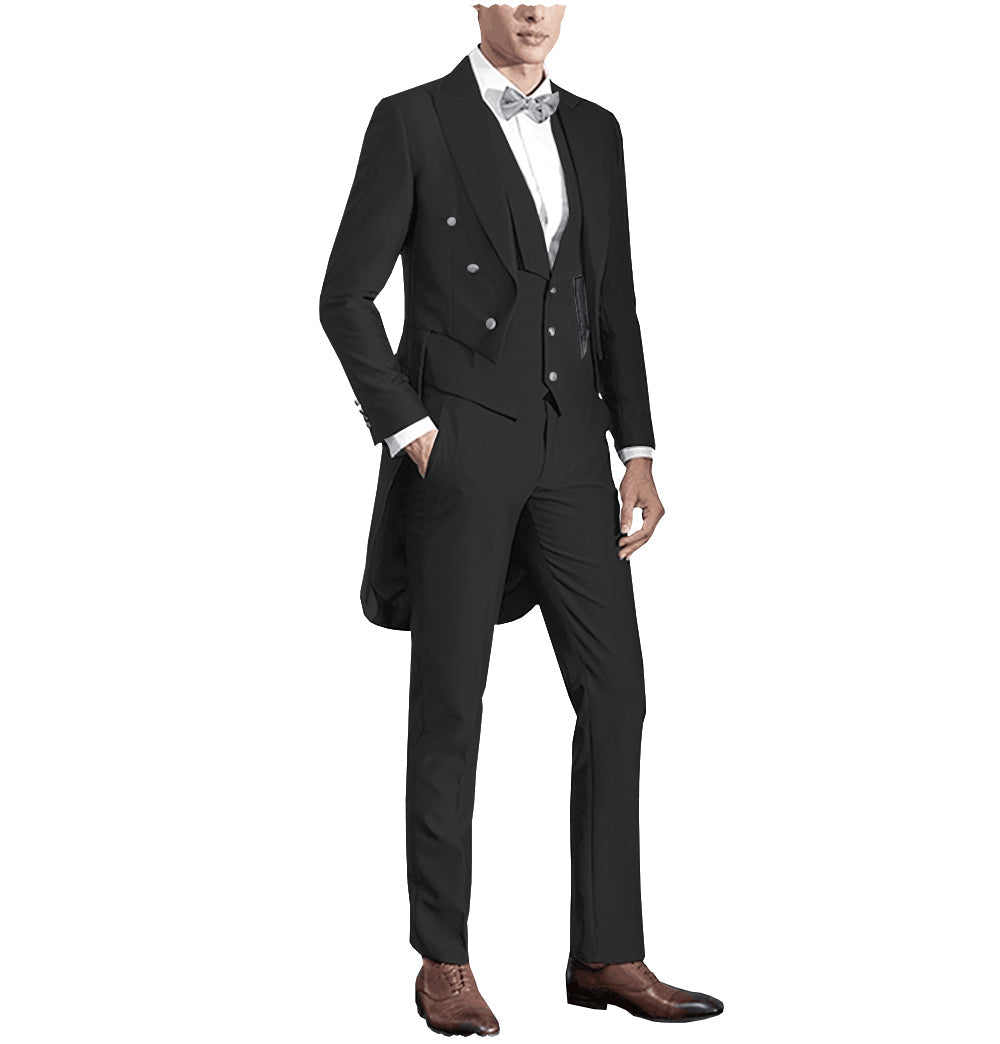 Formal Men's 3 Pieces Flat Slim Fit Peak Lapel Tuxedos Groomsmen (Blazer+vest+Pants) mens event wear