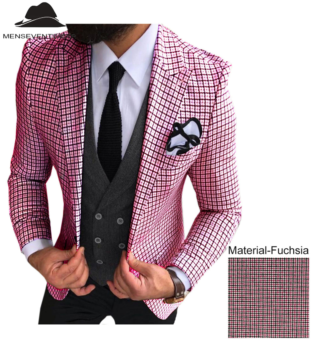 Formal Men's 3 Pieces Houndstooth Peak Lapel Tuxedos (Blazer+vest+Pants) mens event wear