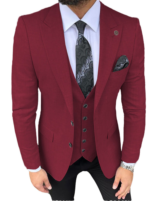 Formal Men's 3 Pieces Slim Fit Solid Color Peak Lapel Tuxedos (Blazer ...