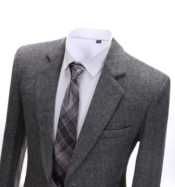 Formal Men's Herringbone Notch Lapel Blazer Business Jacket mens event wear