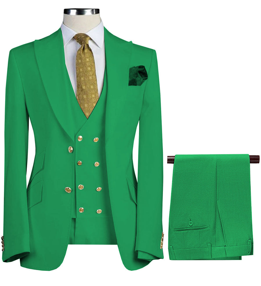 Formal Men's Suit 3 Piece Peak Lapel Solid Color Tuxedo Wedding (Blaze ...