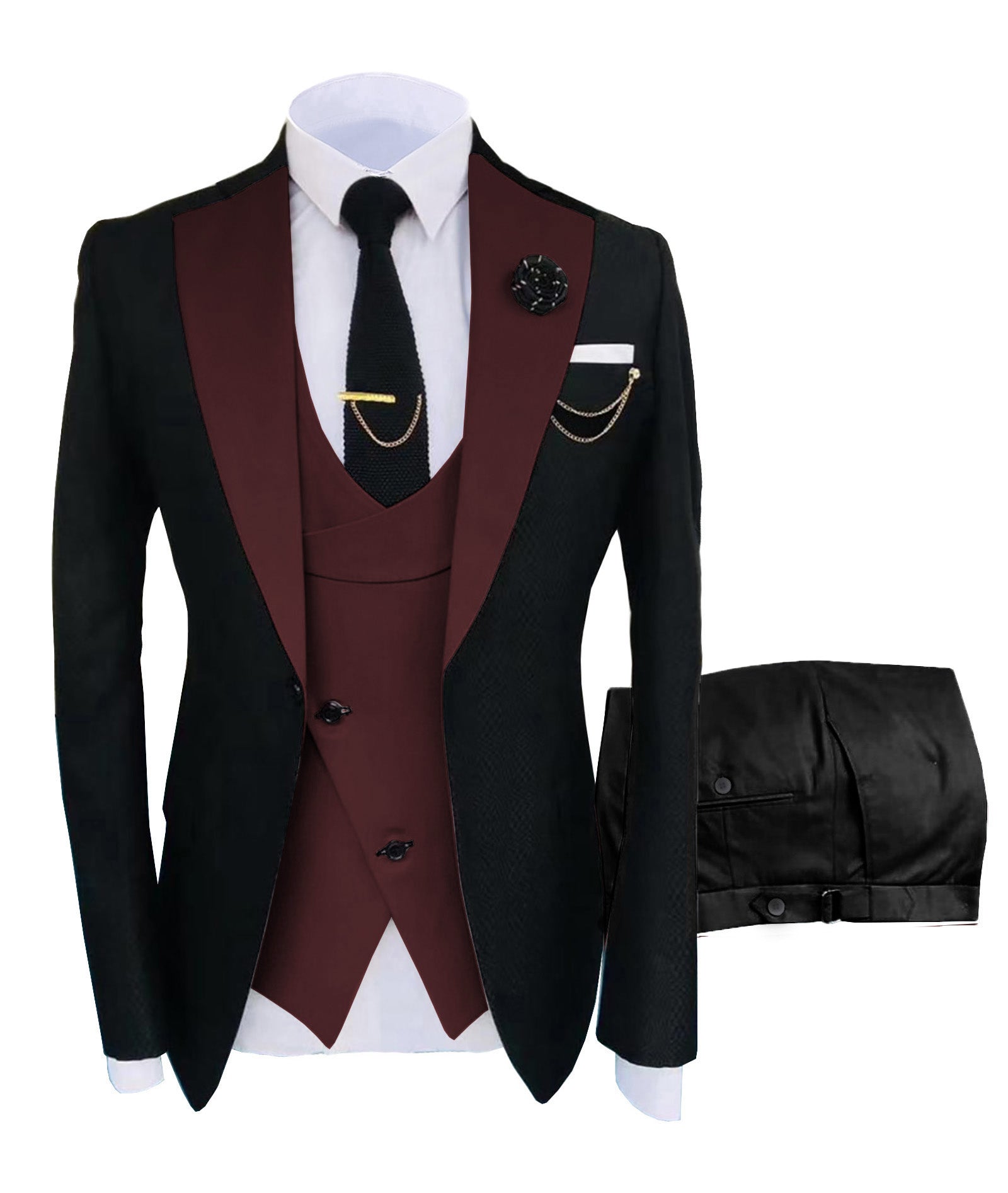 Formal Men's Suits Slim Fit 3 Pieces Notch Lapel Tuxedos (Blazer+Vest+ ...
