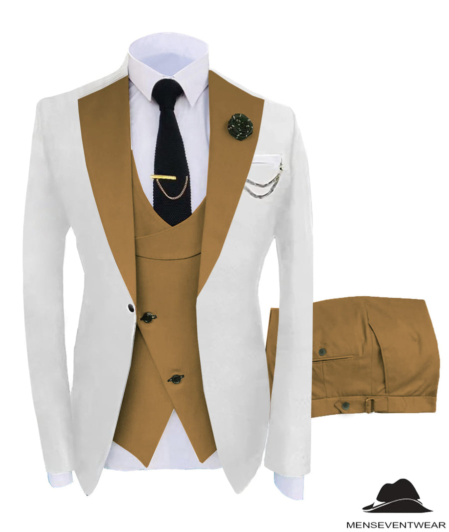 Formal Men's Suits Slim Fit 3 Pieces Notch Lapel Tuxedos (White Blazer ...