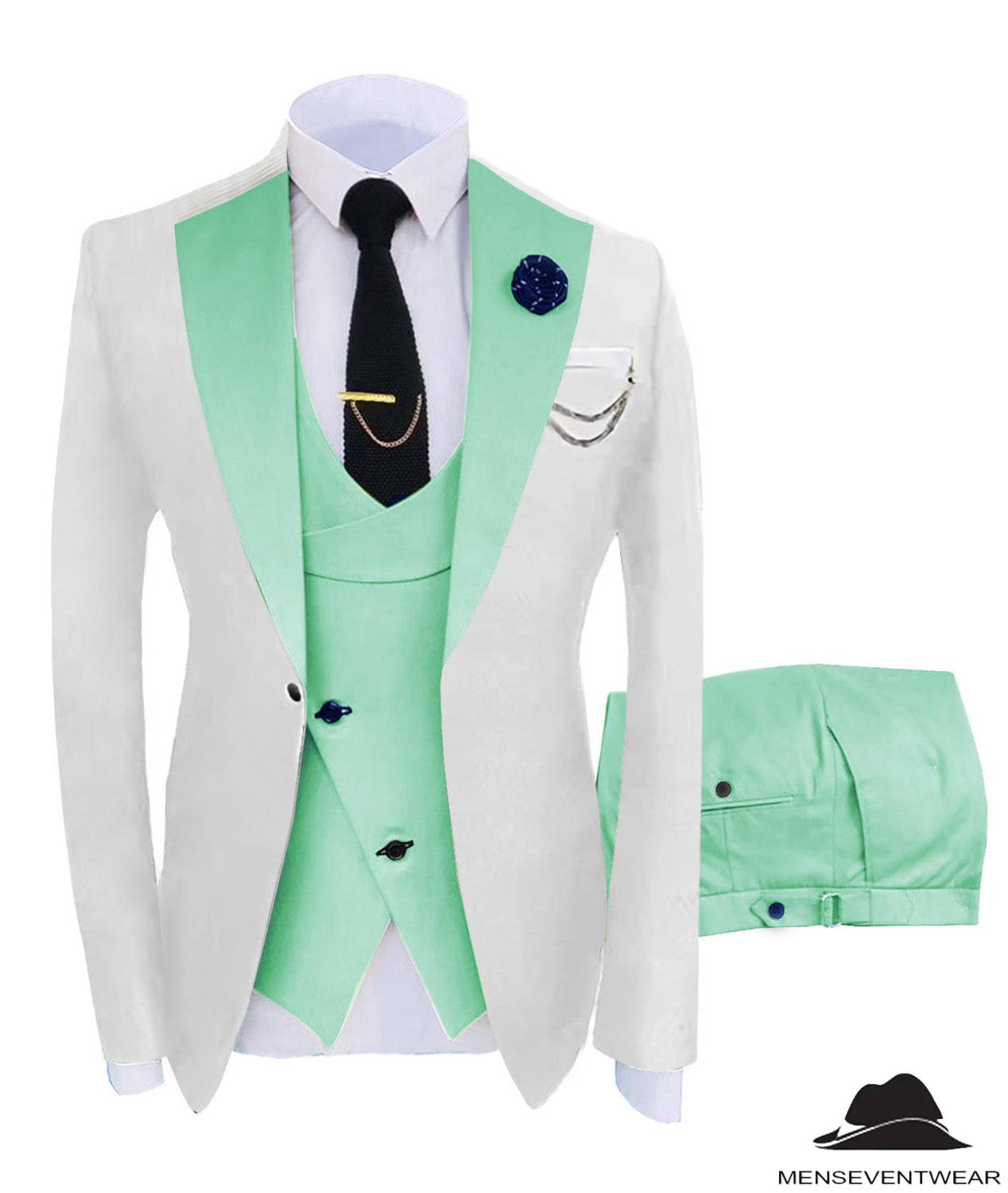 Formal Men's Suits Slim Fit 3 Pieces Notch Lapel Tuxedos (White  Blazer+Vest+ Pant)