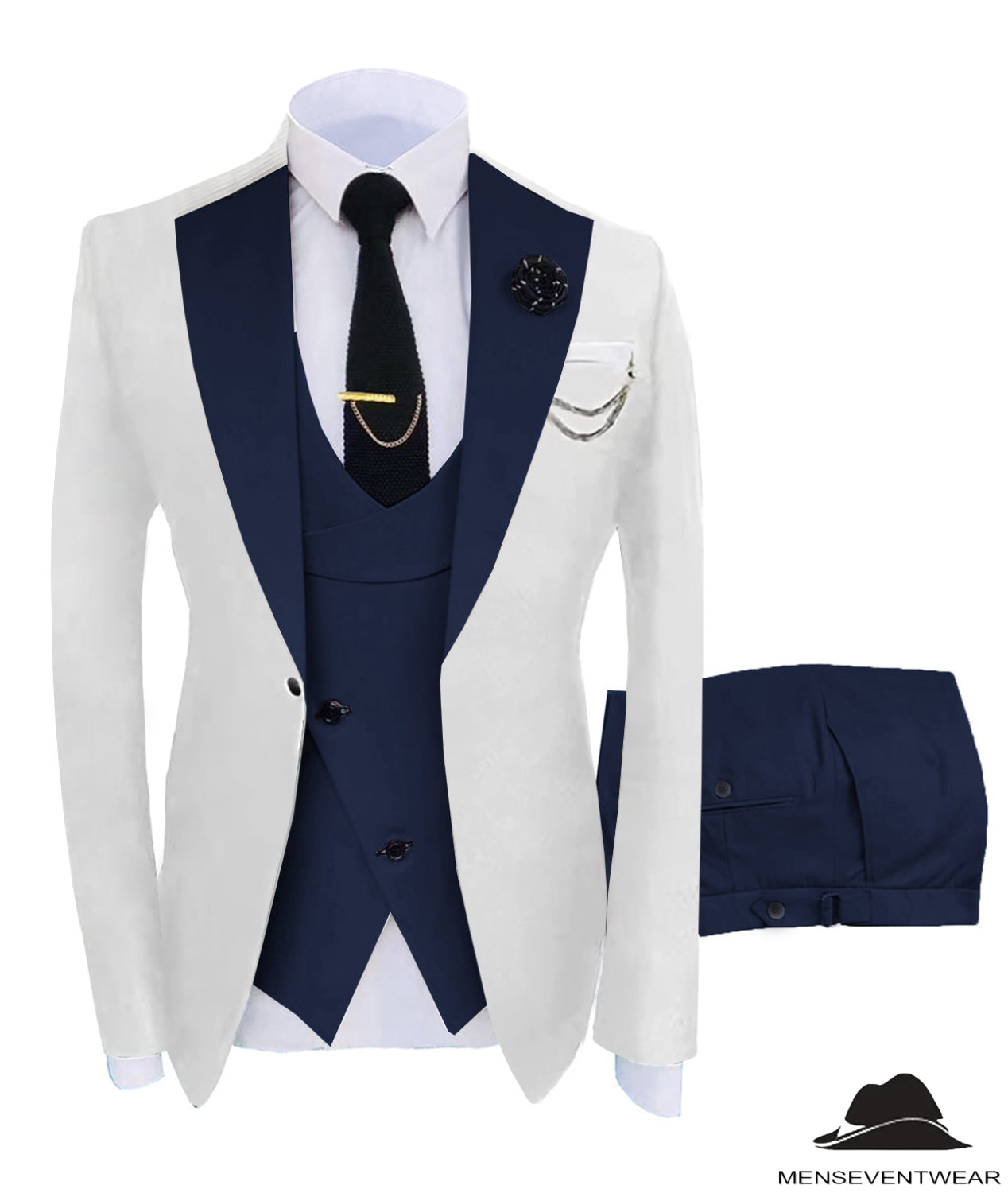 Formal Men's Suits Slim Fit 3 Pieces Notch Lapel Tuxedos (White Blazer ...