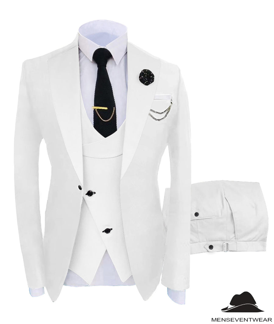 Formal Men's Suits Slim Fit 3 Pieces Notch Lapel Tuxedos (White Blazer ...