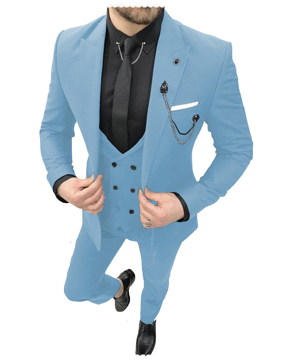 Formal Mens Suit 3 Pieces Peak Lapel Blazer For Wedding (Blazer+vest+Pants) mens event wear