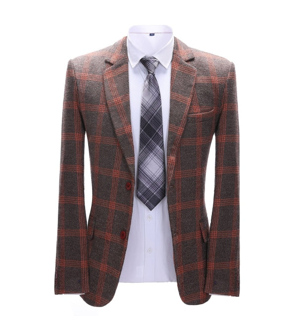 Men's 2 Pieces Formal Burgundy Plaid Notch Lapel Tuxedos for Wedding(Blazer+Pants) mens event wear