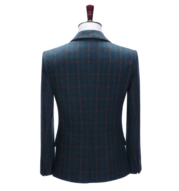 Men's Formal Plaid Notch Lapel Blazer Business Tweed Jacket mens event wear